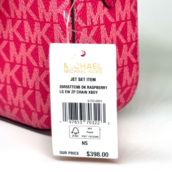 Michael Kors Large Jet Set Large Signature Logo Crossbody Bag - Dark Raspberry - Picture 10 of 10